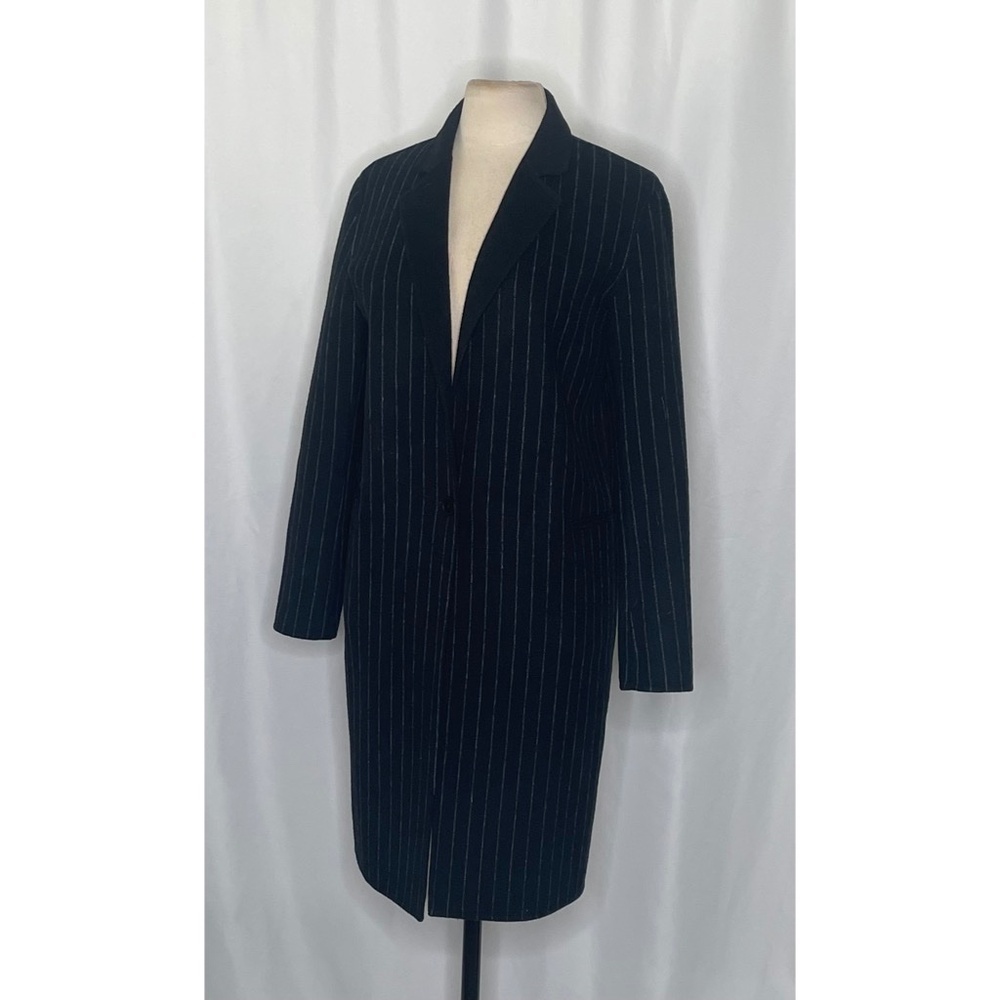 SANDRO Paris Felted Wool Long Coat Black Gray Pinstripe Stripe Size 1 / US 4 - Picture 5 of 15